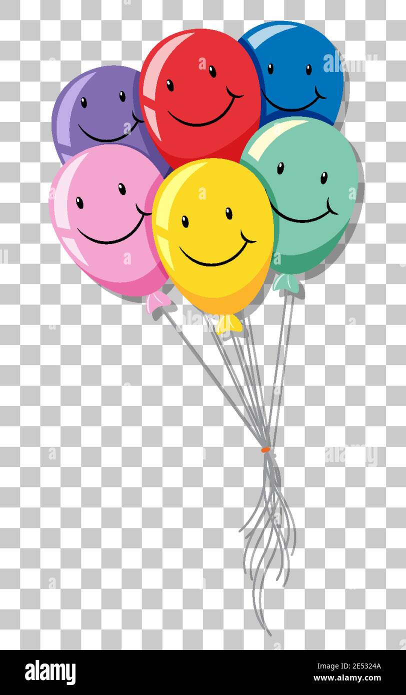 Happy face on many balloons isolated om transparent background