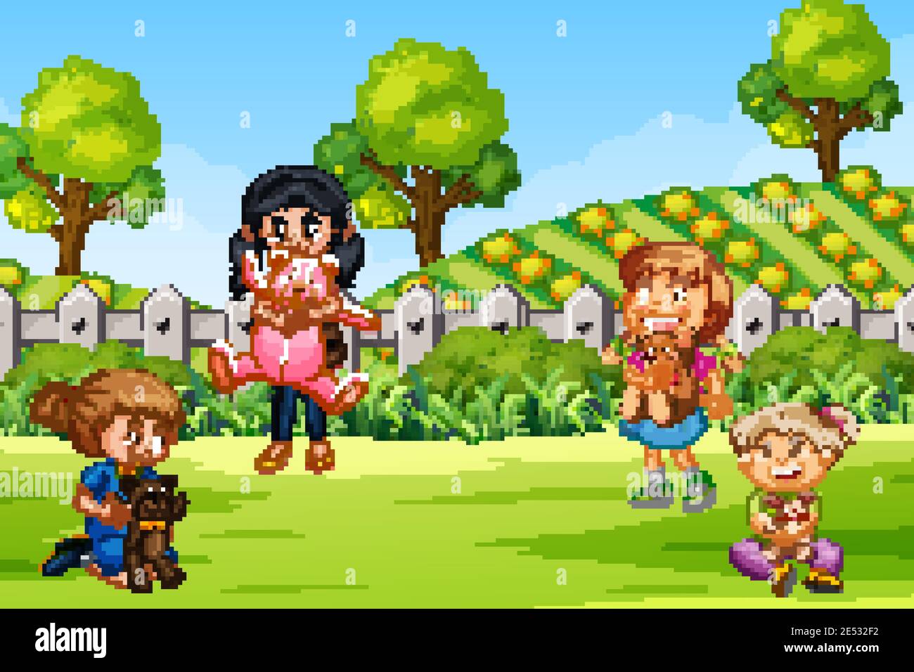 Scene with many children in the park illustration Stock Vector Image ...