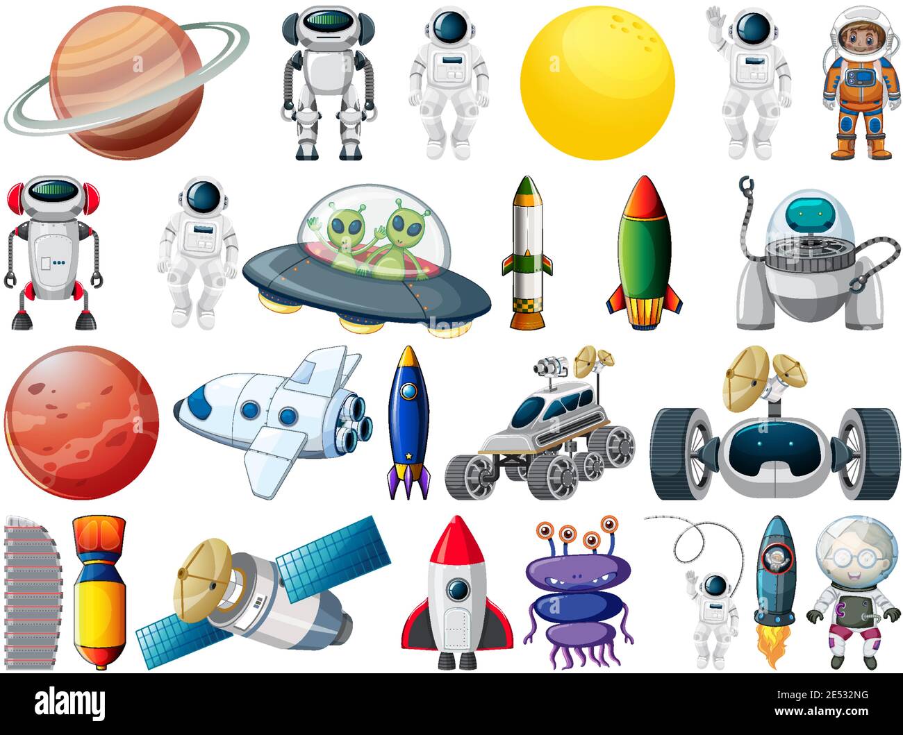 Set of space objects and elements isolated on white background ...