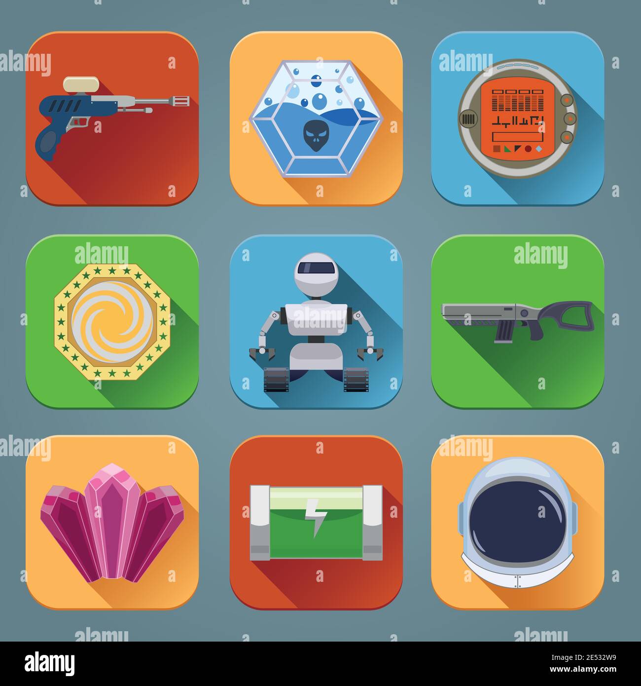 Space Computer Game Play Menu Elements Flat Icons Set Isolated Vector Illustration Stock Vector Image Art Alamy