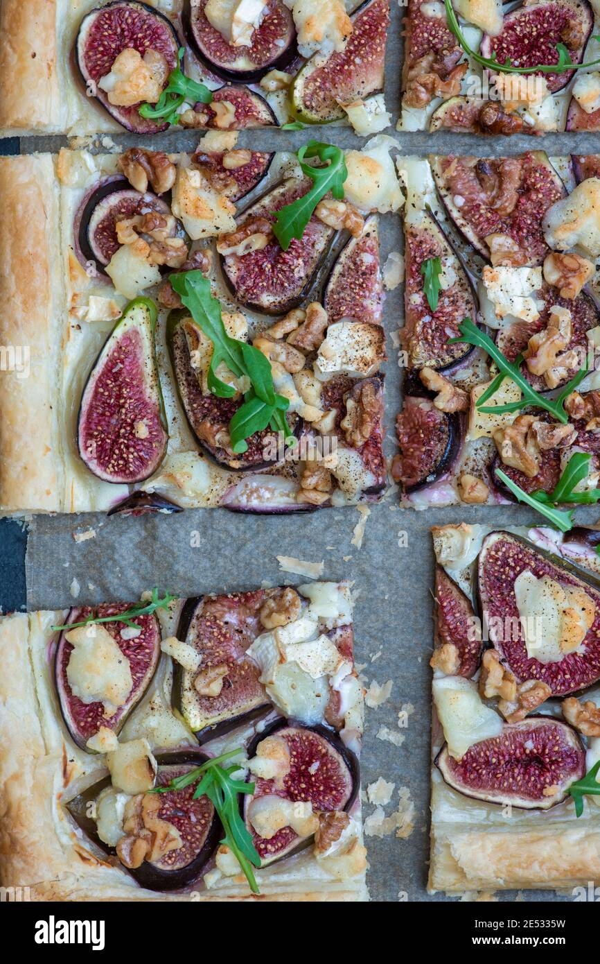 Homemade fig walnut and goats cheese tart Stock Photo Alamy