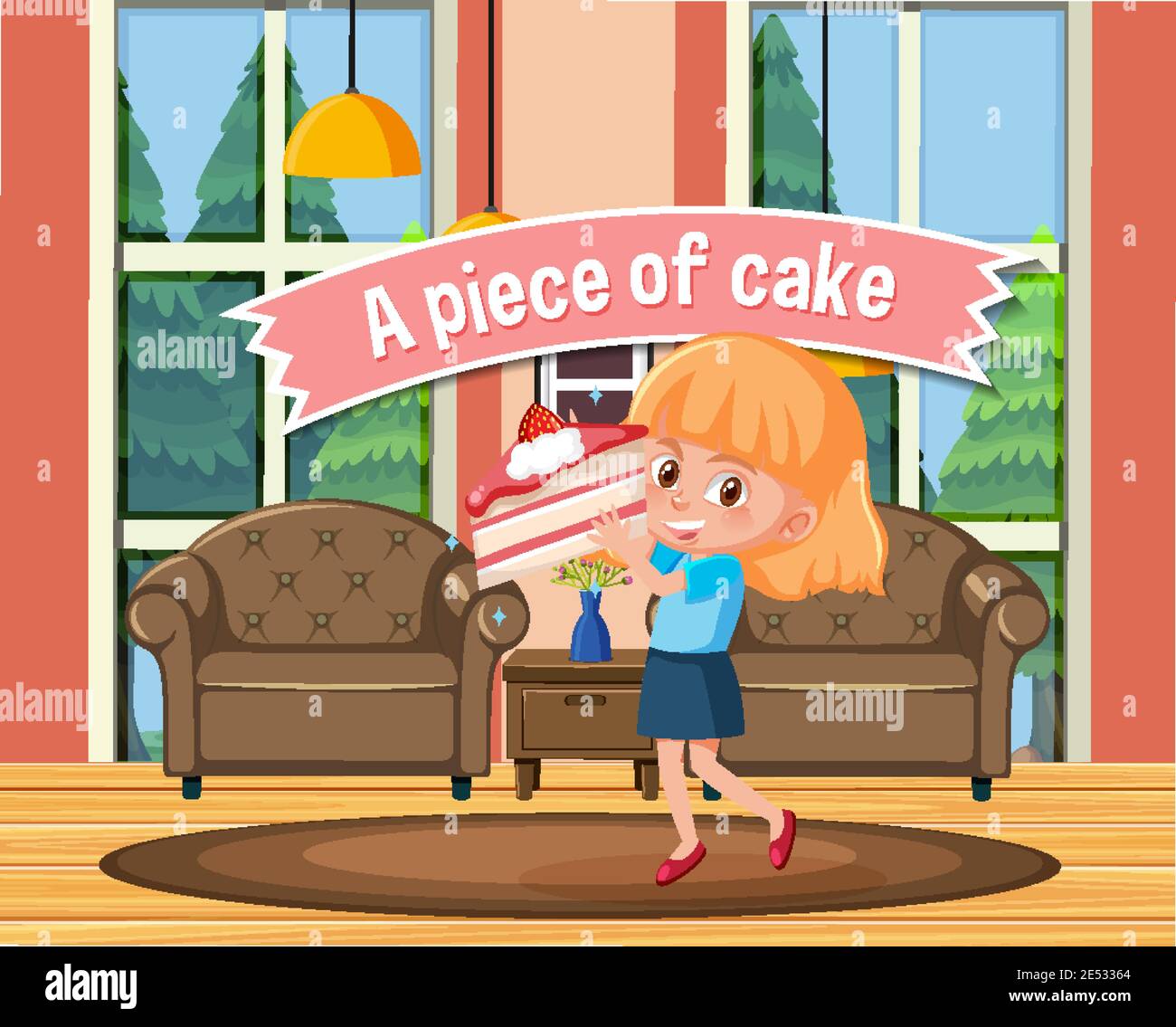 English Idiom With Picture Description For A Piece Of Cake Illustration Stock Vector Image Art Alamy