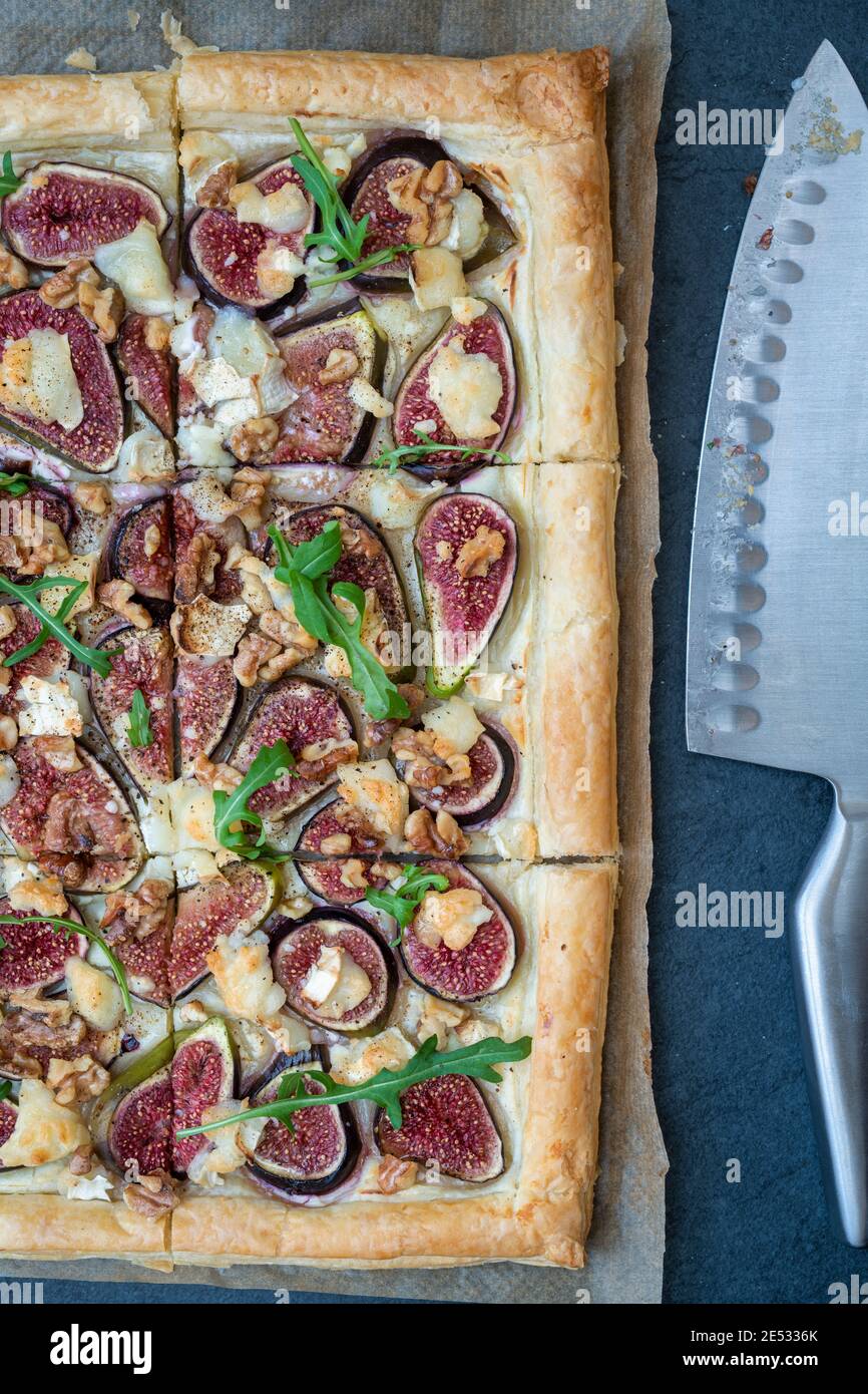 Homemade fig walnut and goats cheese tart Stock Photo Alamy