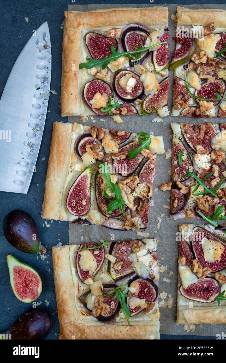 Homemade fig walnut and goats cheese tart Stock Photo Alamy