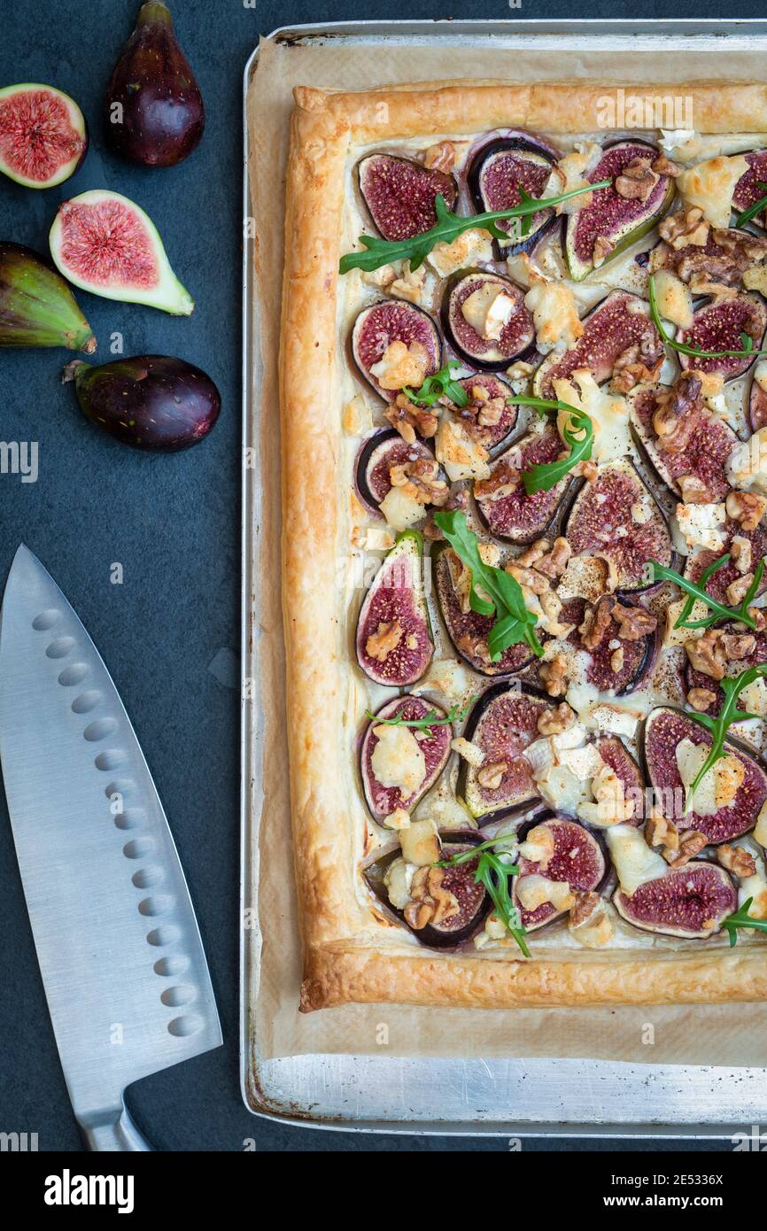 Homemade fig walnut and goats cheese tart Stock Photo Alamy