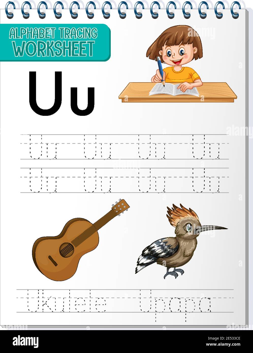 alphabet tracing worksheet with letter u and u illustration stock vector image art alamy