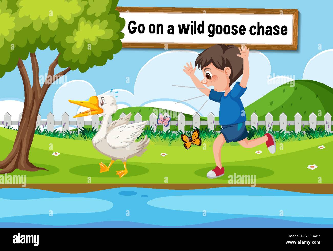 English Idiom With Picture Description For Go On A Wild Goose Chase Illustration Stock Vector Image Art Alamy