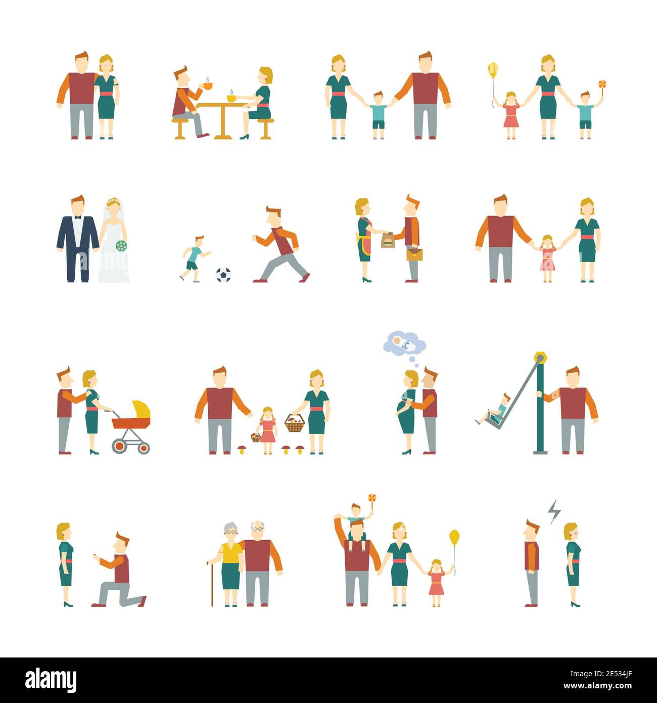Family figures flat icons set of parents children married couple ...
