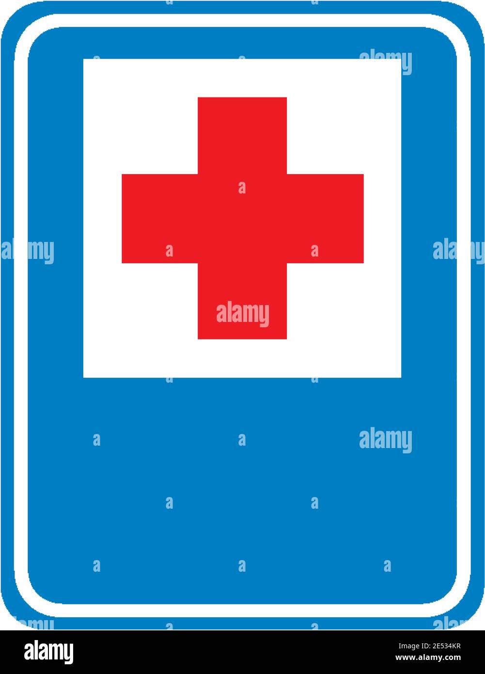 Hospital red cross traffic sign isolated on white background illustration Stock Vector