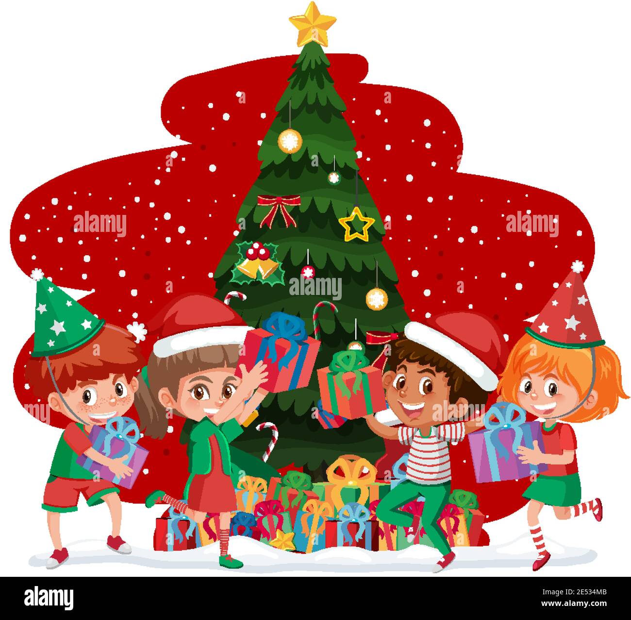 Children celebrating Christmas isolated illustration Stock Vector Image ...
