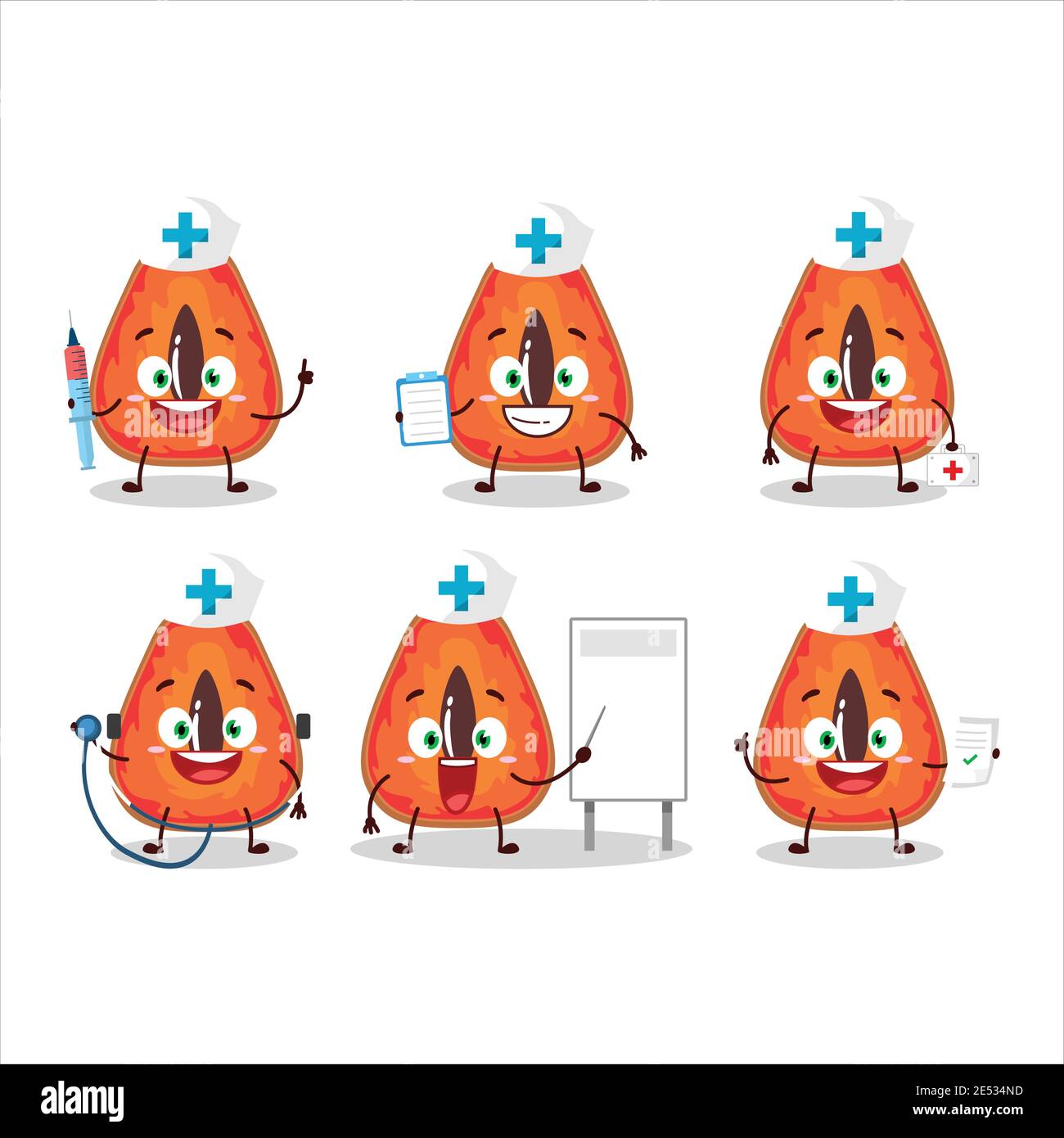 Doctor profession emoticon with slice of mamey cartoon character. Vector illustration Stock Vector