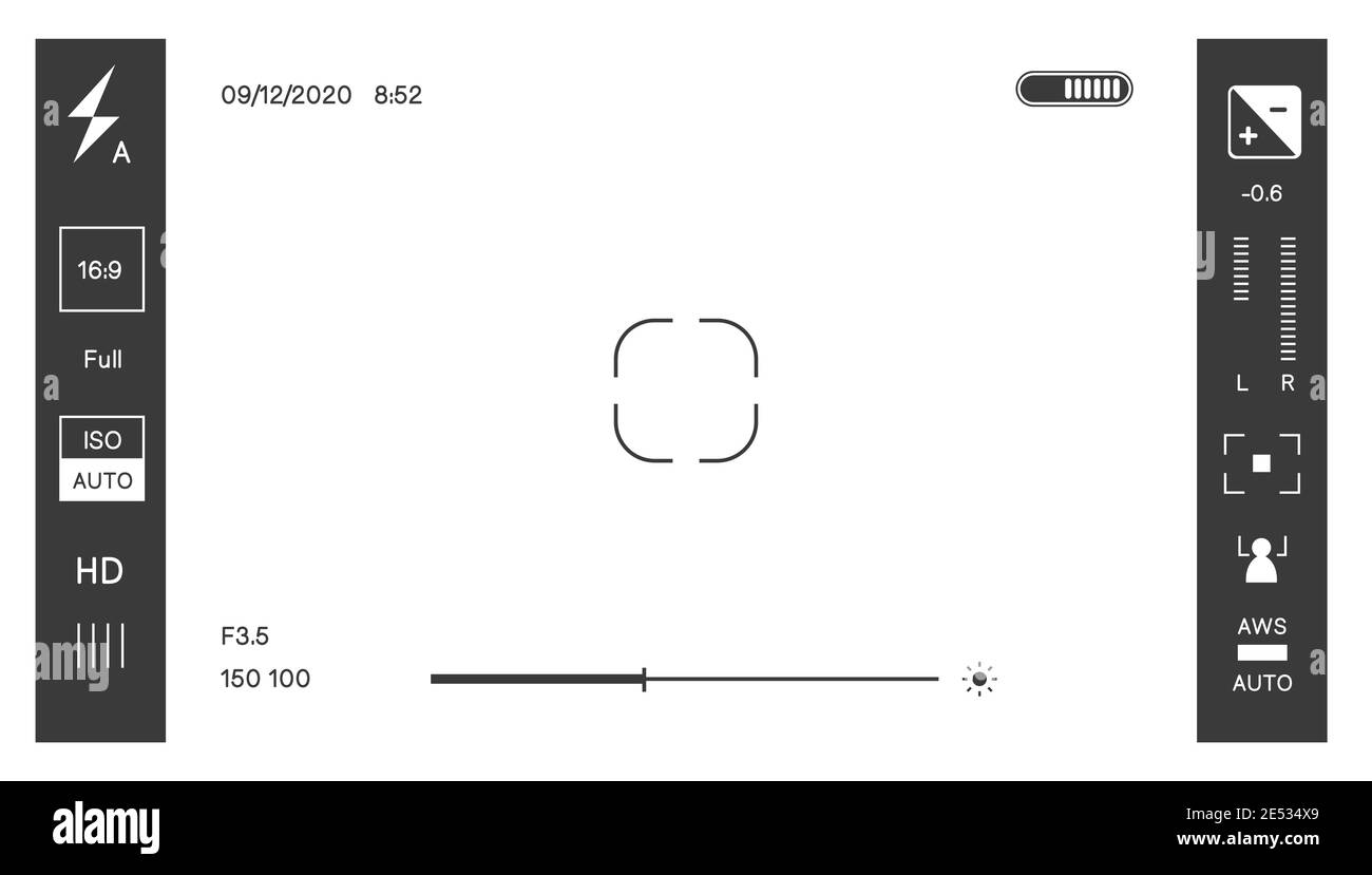 Camera screen with focus, viewfinder and options Stock Vector Image