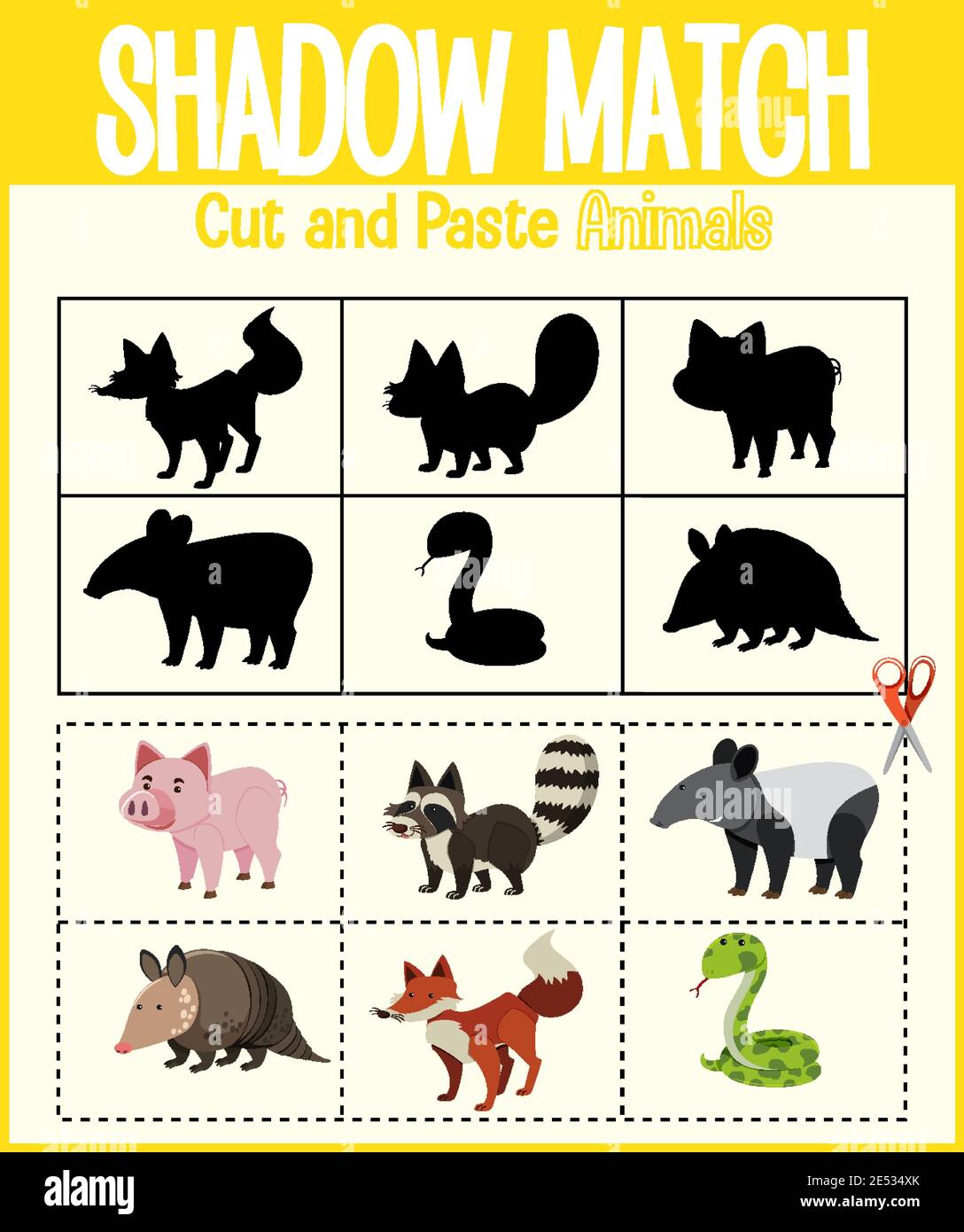 Find the correct shadow, shadow match worksheet for kindergarten student  illustration Stock Vector Image & Art - Alamy