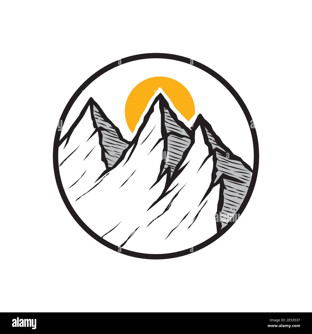 Mountain view in a circle badge emblem illustration vector Stock Vector