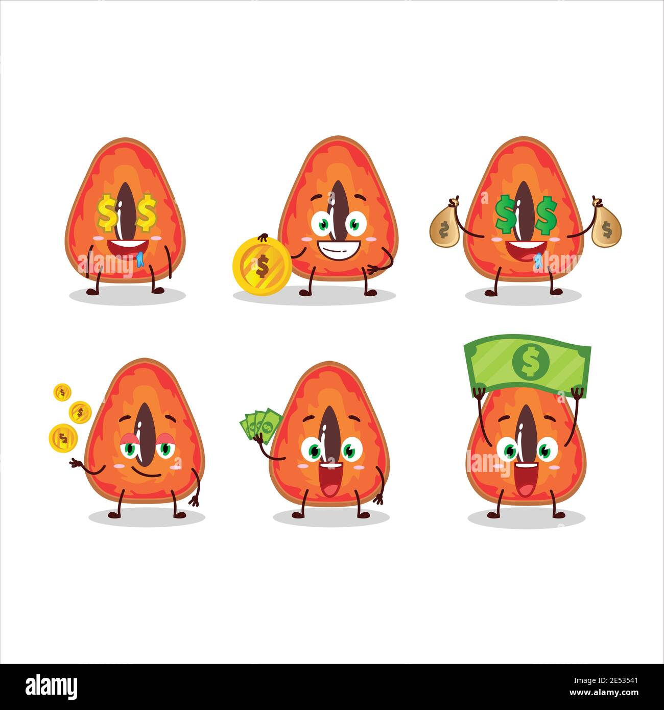 Slice of mamey cartoon character with cute emoticon bring money. Vector illustration Stock Vector