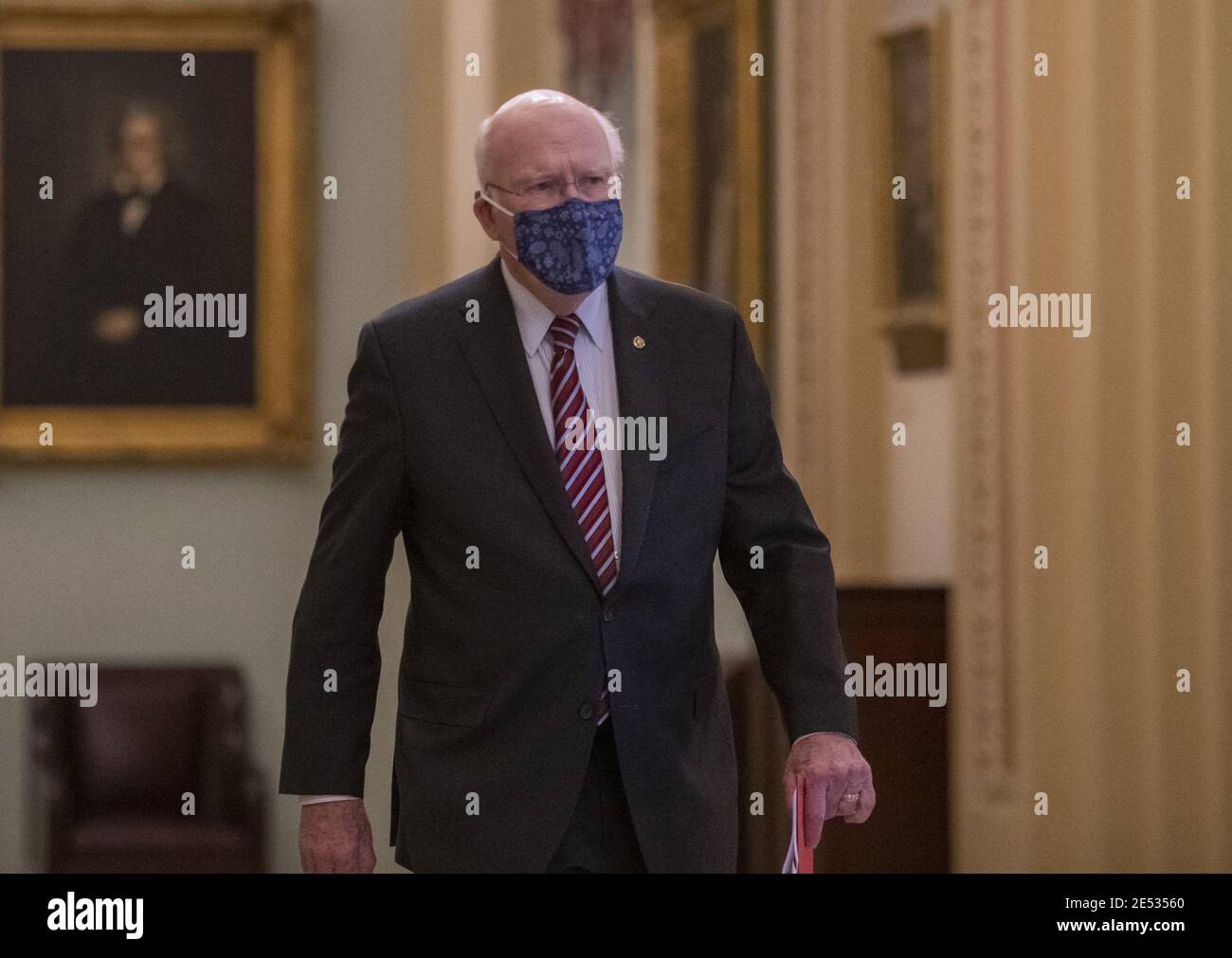 United States Senator Patrick Leahy (Democrat of Vermont) leaves the Senate chamber at the U.S. Capitol in Washington, DC, USA, Monday, January 25, 2021. Senator Leahy will preside over former President Trump's impeachment trial. Photo by Rod Lamkey/CNP/ABACAPRESS.COM Stock Photo