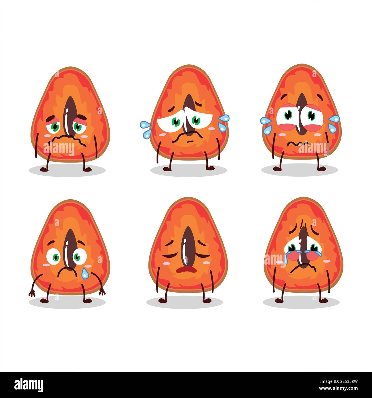 Slice of mamey cartoon character with sad expression. Vector illustration Stock Vector