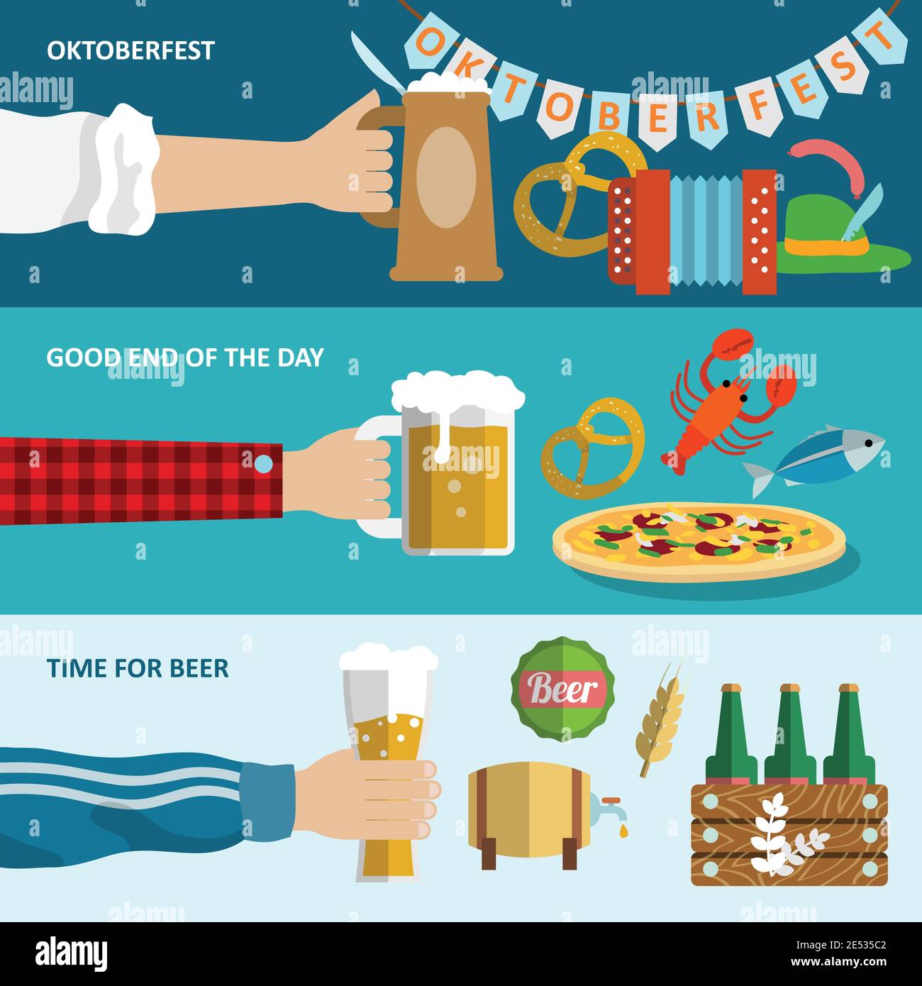 Dark and light beer Oktoberfest horizontal banners set isolated vector ...