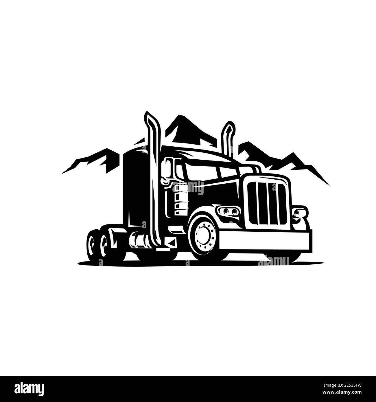 18 wheeler diesel semi truck vector isolated in mountain background