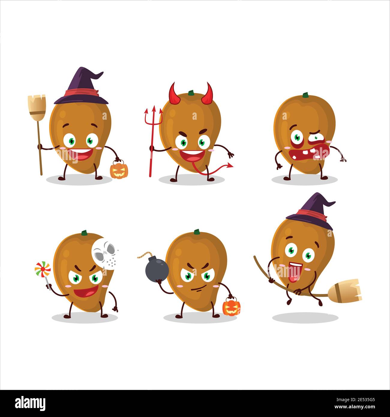 Halloween expression emoticons with cartoon character of zapote. Vector illustration Stock Vector