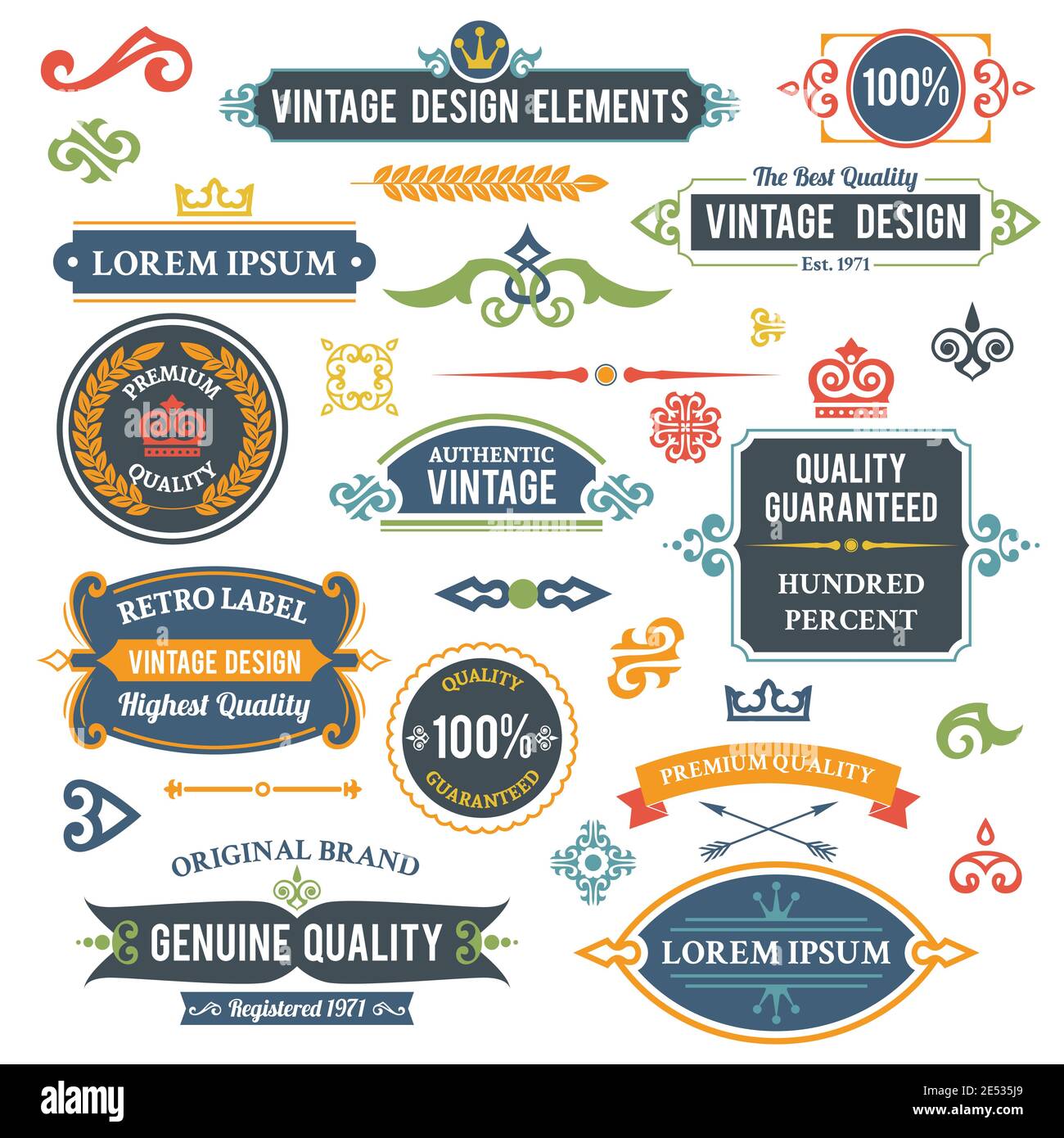 Vintage design elements frames and ornaments set isolated vector ...