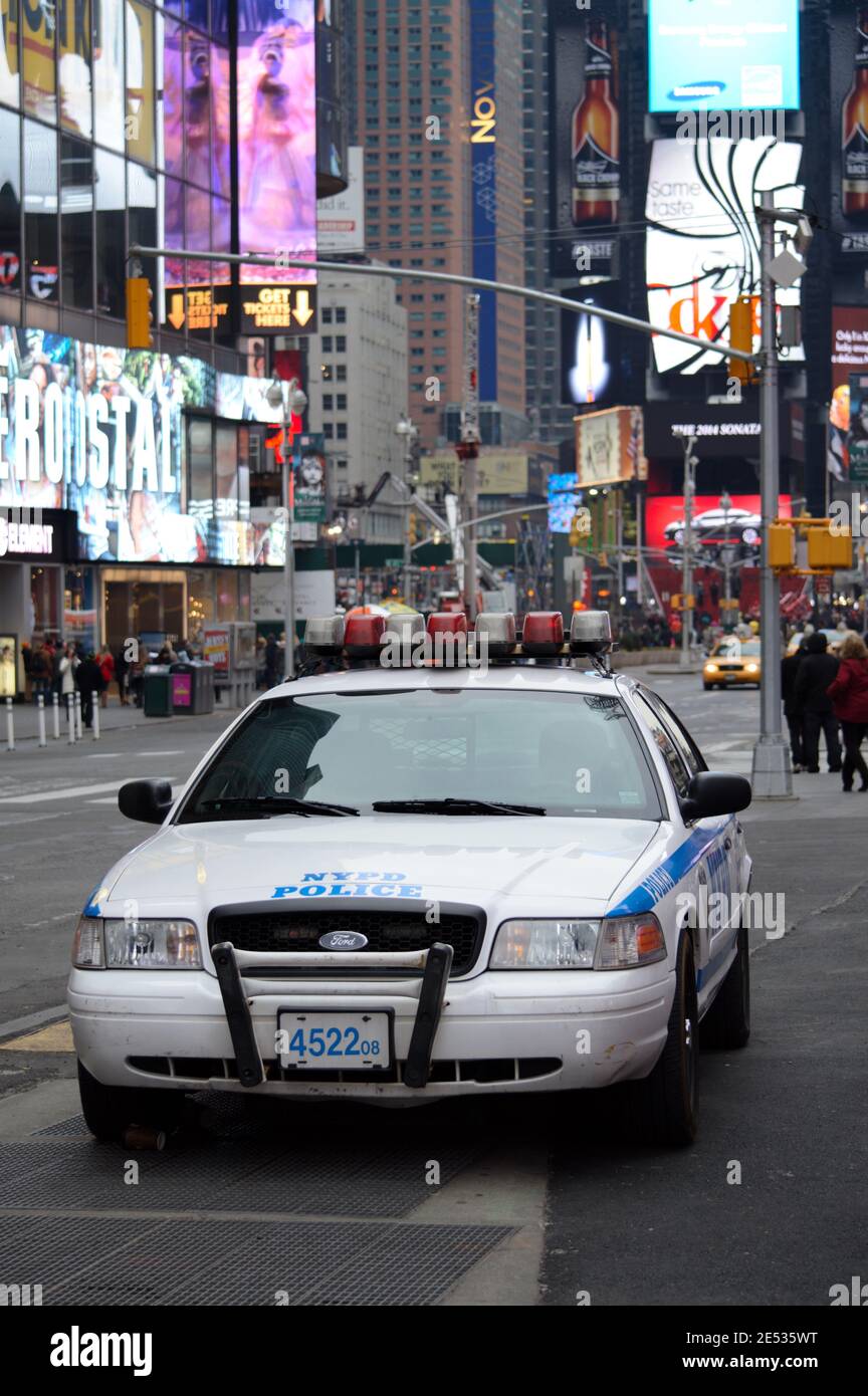 New York City, March 2014, Times Square with NYPD police car in the foreground. Background is a little blurred. Stock Photo