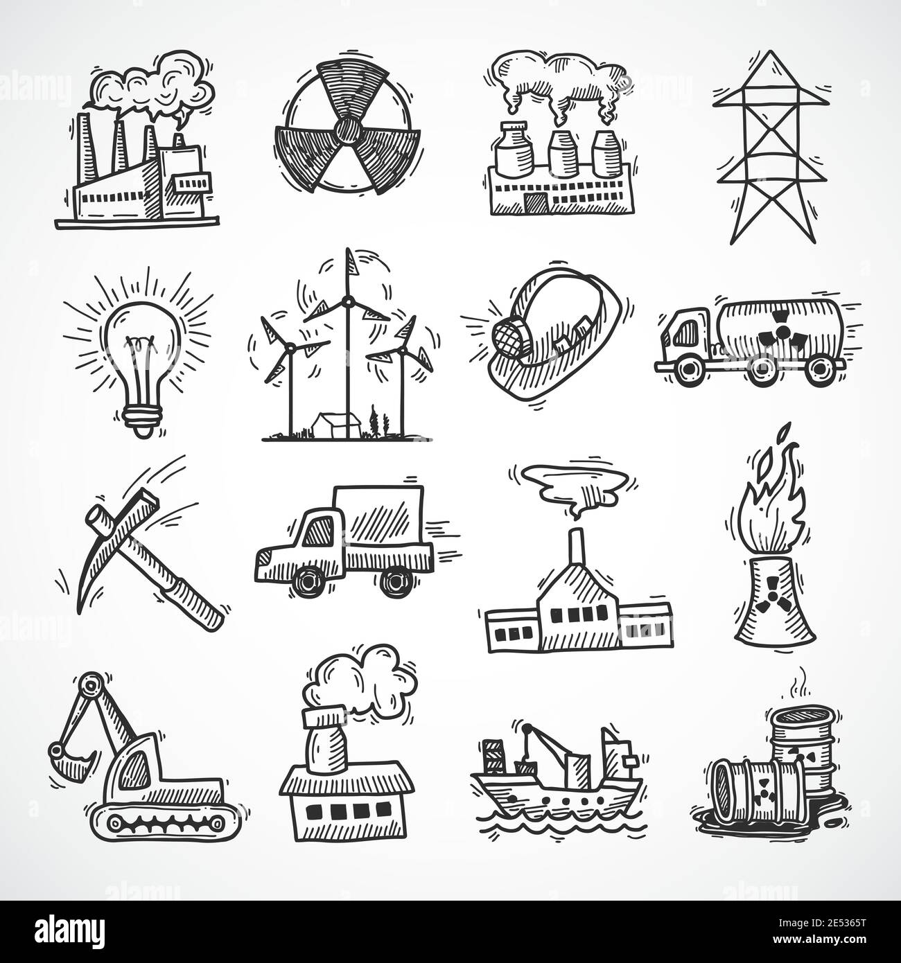 Industrial sketch icon set with oil fuel electricity and energy industry  symbols isolated vector illustration Stock Vector Image & Art - Alamy