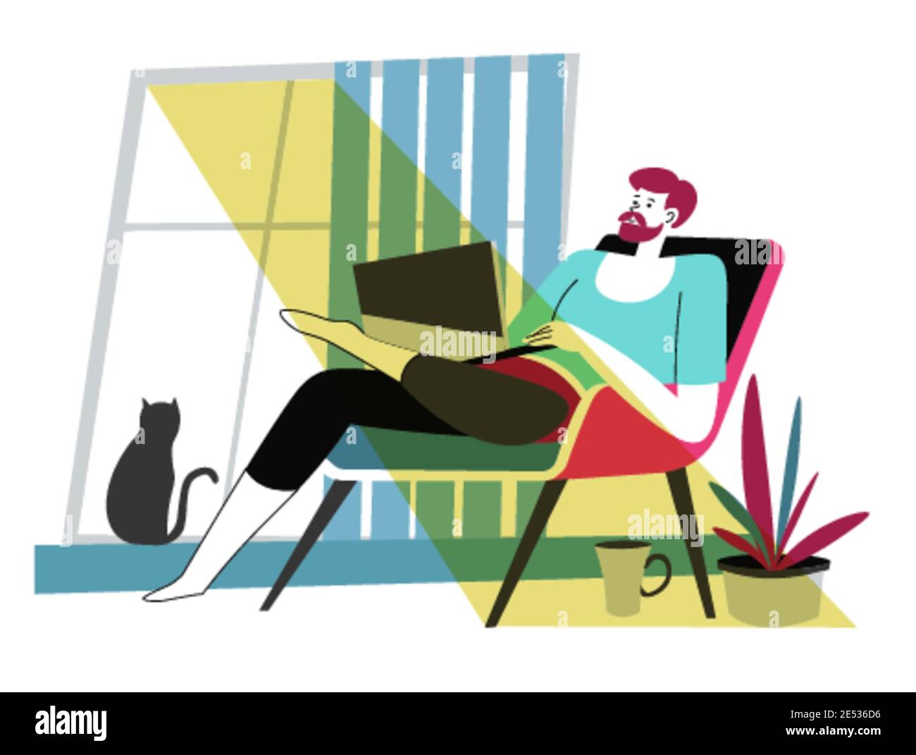 Freelancer character working on laptop with cat Stock Vector