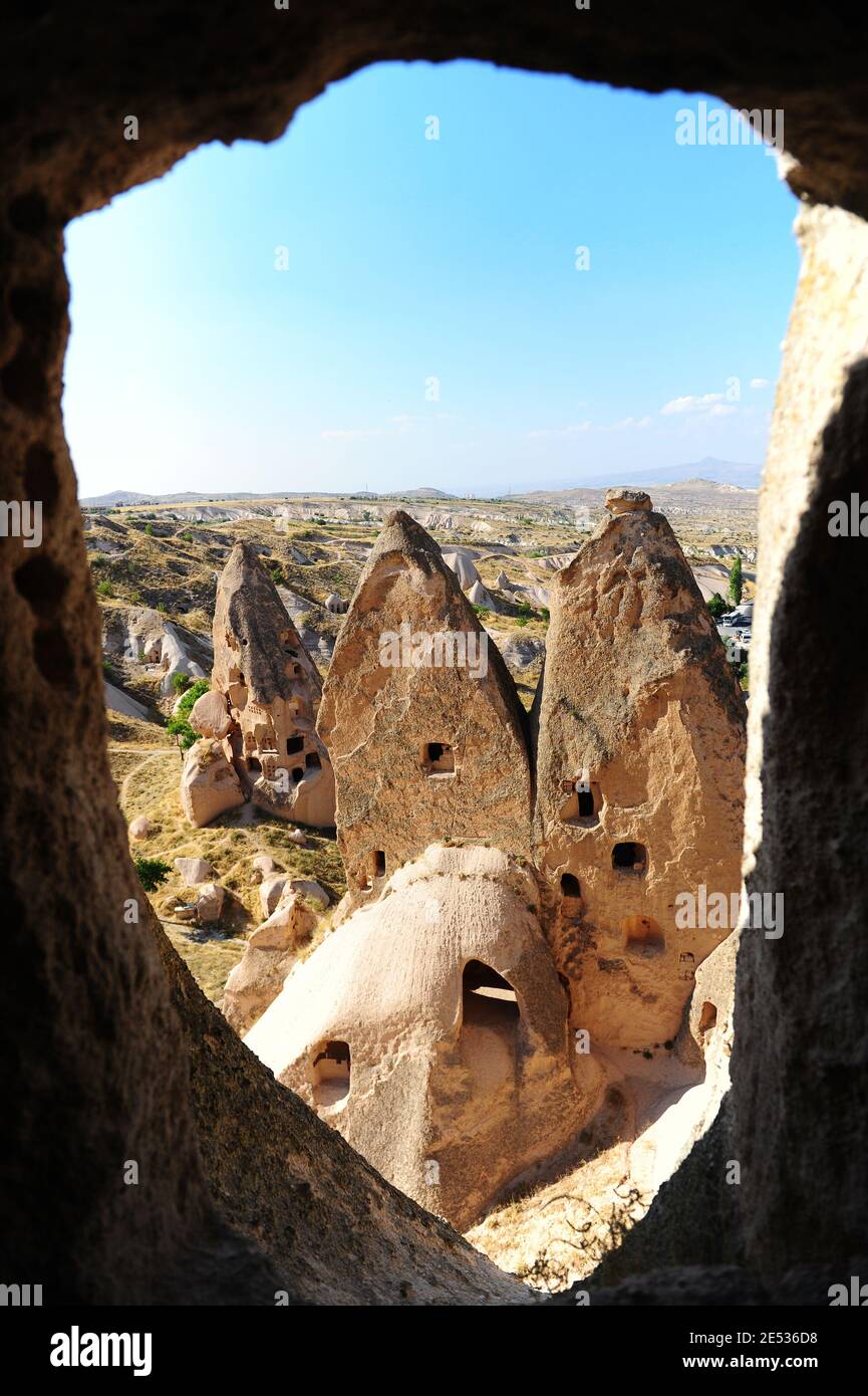 beautiful mountains, rocks and caves in Cappadocia, Turkey Stock Photo