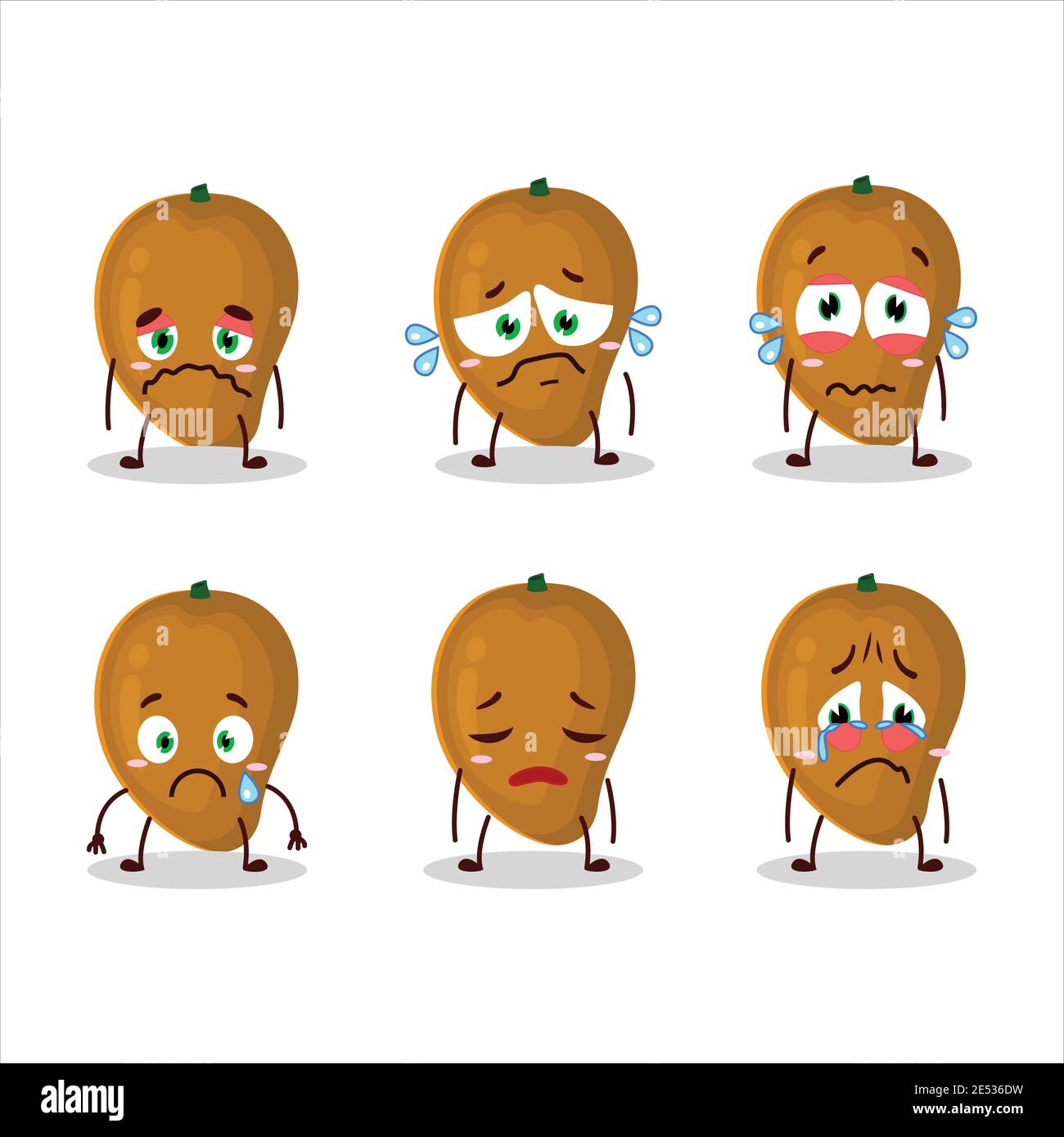 Zapote cartoon in character with sad expression. Vector illustration Stock Vector