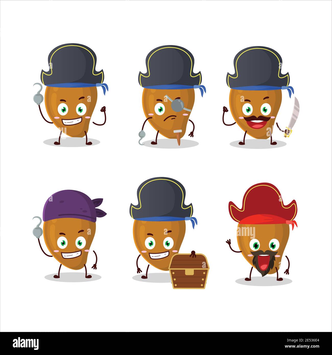 Cartoon character of zapote with various pirates emoticons. Vector illustration Stock Vector