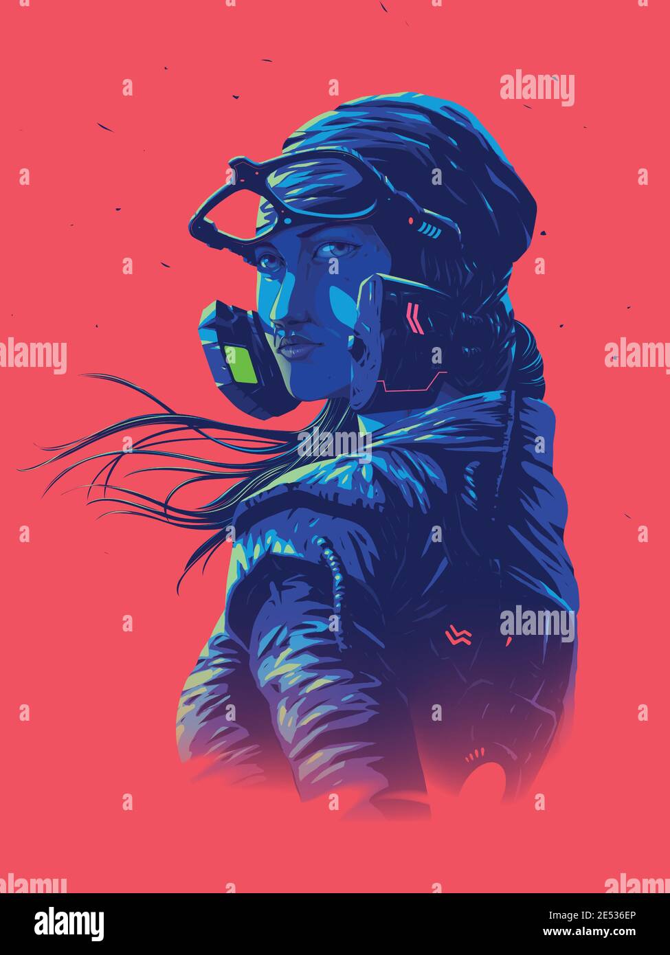 Vector illustration for a poster size of a futuristic lady pilot Stock Vector