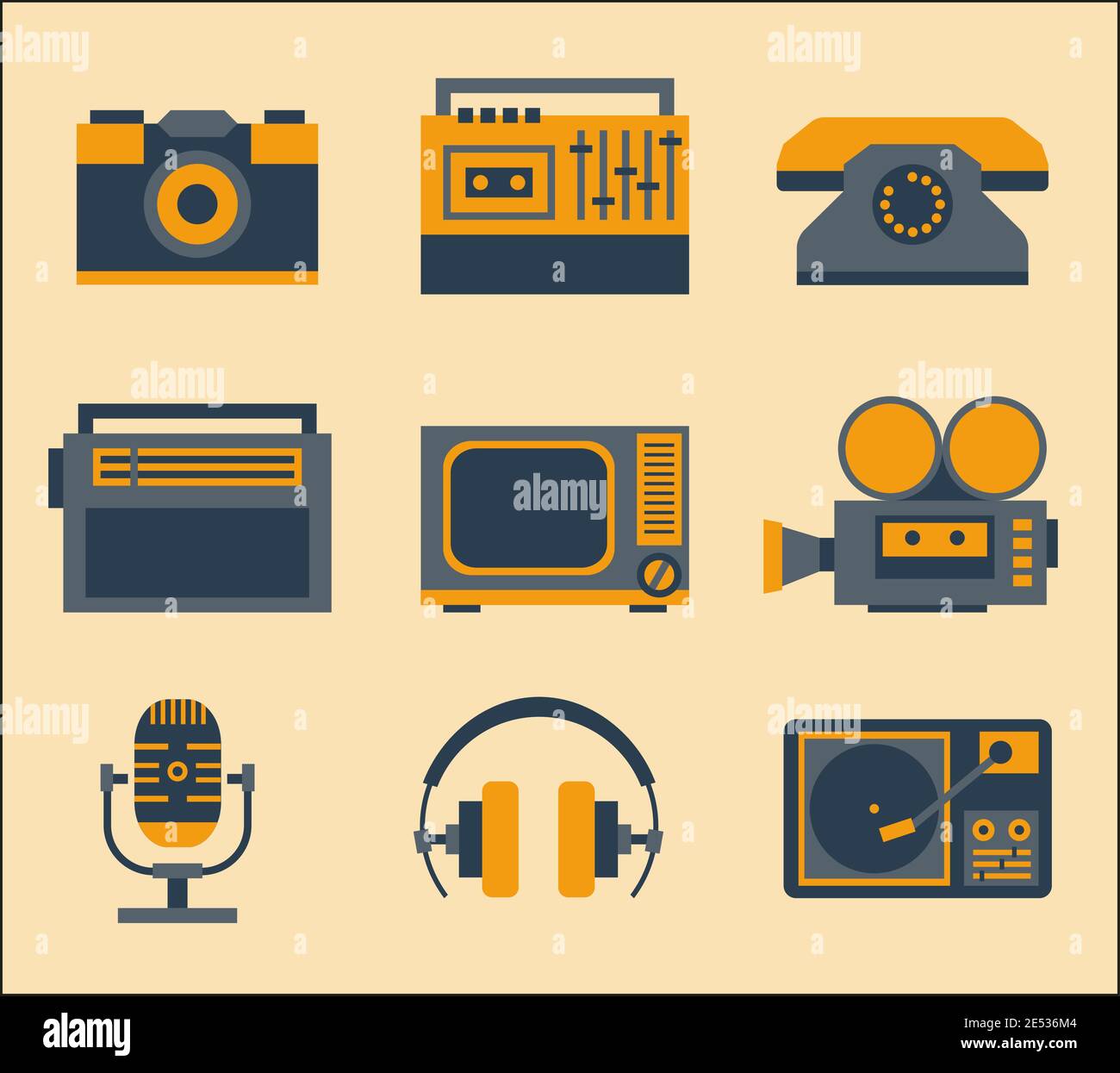 Retro media devices icons set vector illustration Stock Vector