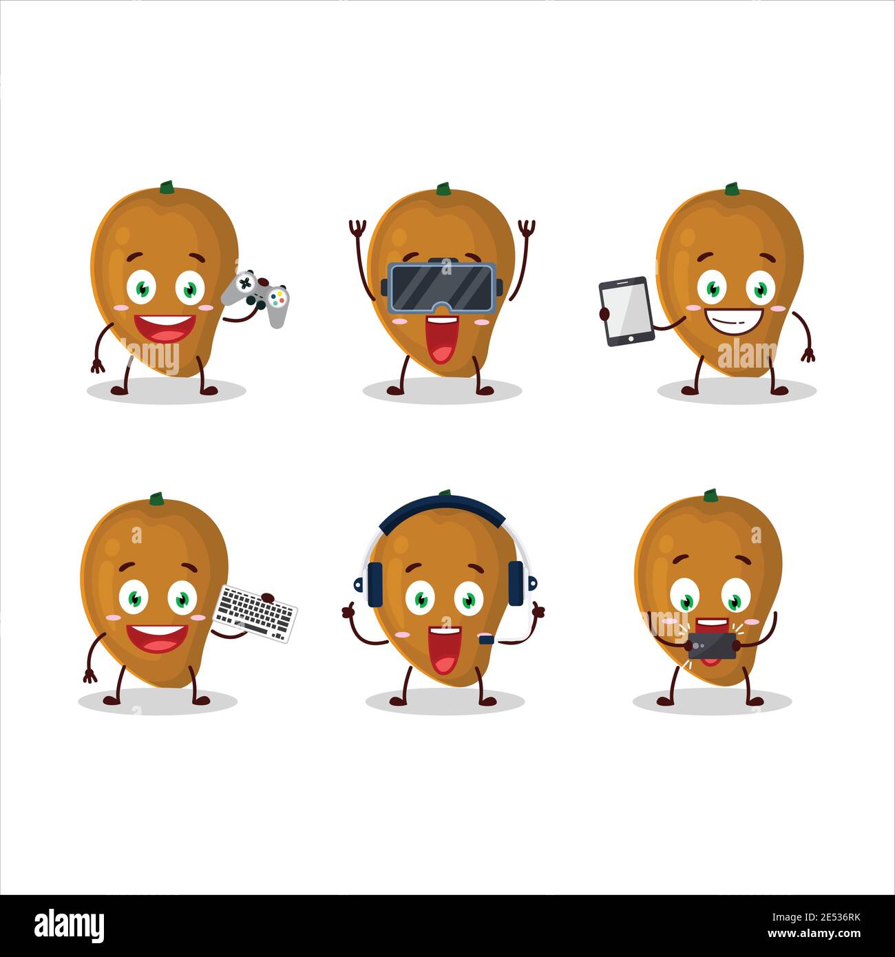 Zapote cartoon character are playing games with various cute emoticons. Vector illustration Stock Vector