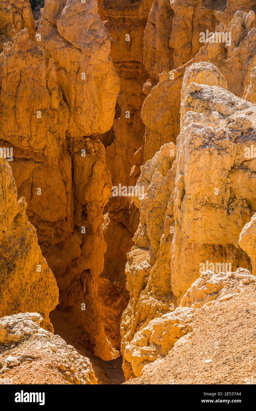 Looking down on rock structures called hoodoos in Bryce Canyon National Park, Utah, USA. Stock Photo