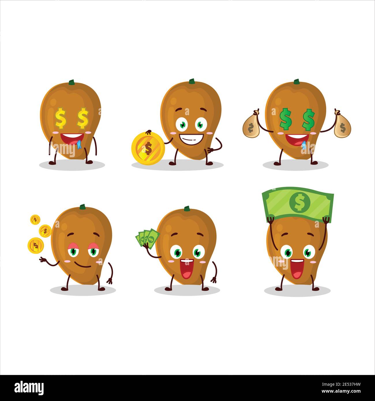 Zapote cartoon character with cute emoticon bring money. Vector illustration Stock Vector