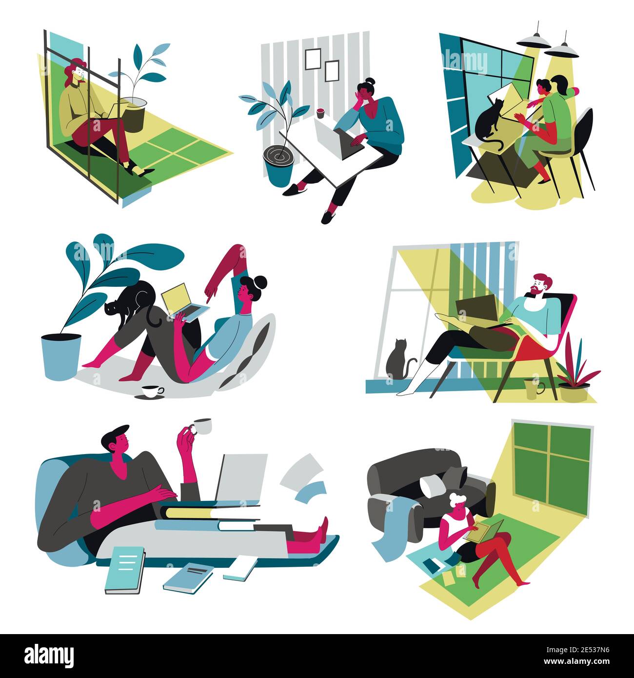 Freelance people working from home using laptop Stock Vector