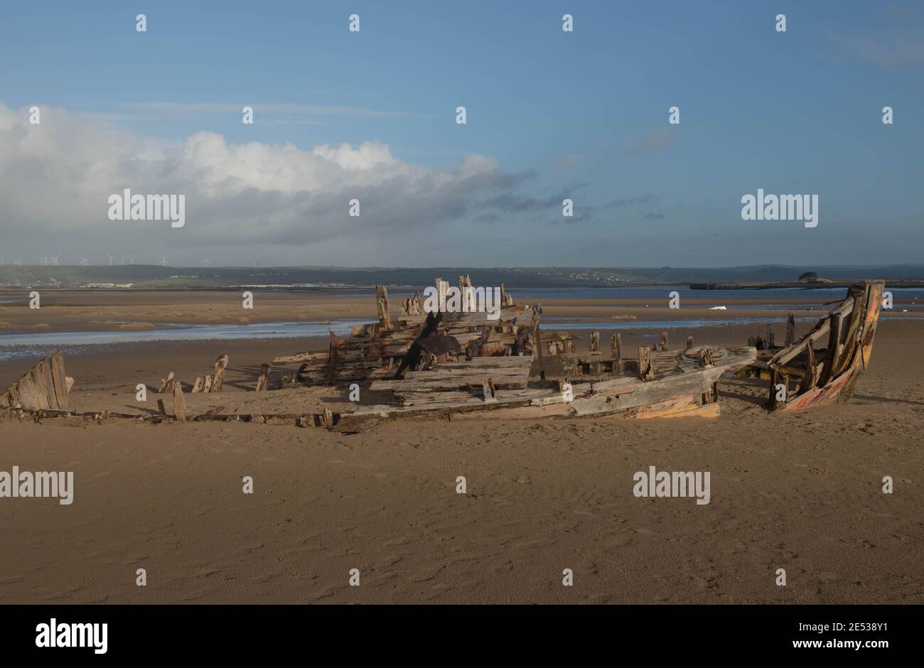 Remains of a Wooden Shipwrecked Boat on the Beach at Low Tide at Crow ...