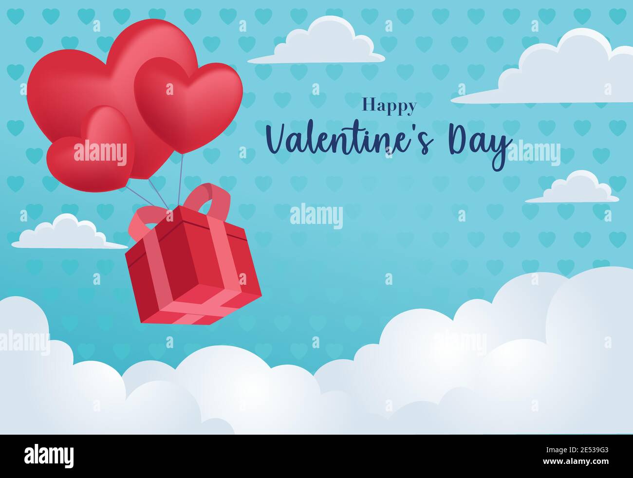 a box of gifts and heart balloons are floating in the sky to celebrate ...