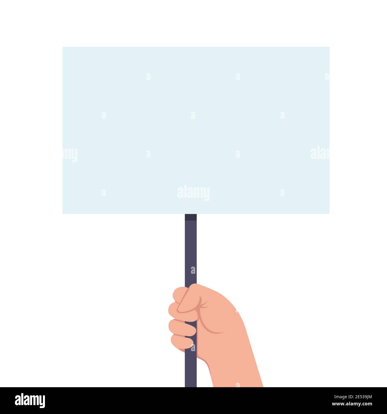 Human hand holds a blank protest sign. Protest. Blank banner, manifesting activists demonstrating empty signs. Street demonstration concept. Political Stock Vector