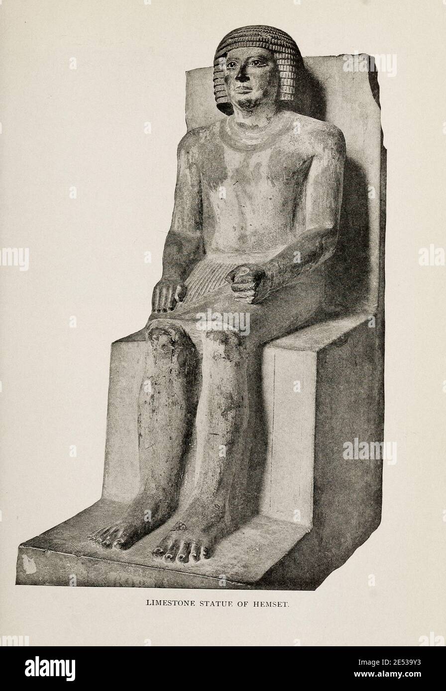 Ancient Egypt. Archival photo of limestone statue of Hemset. 1912 Stock Photo