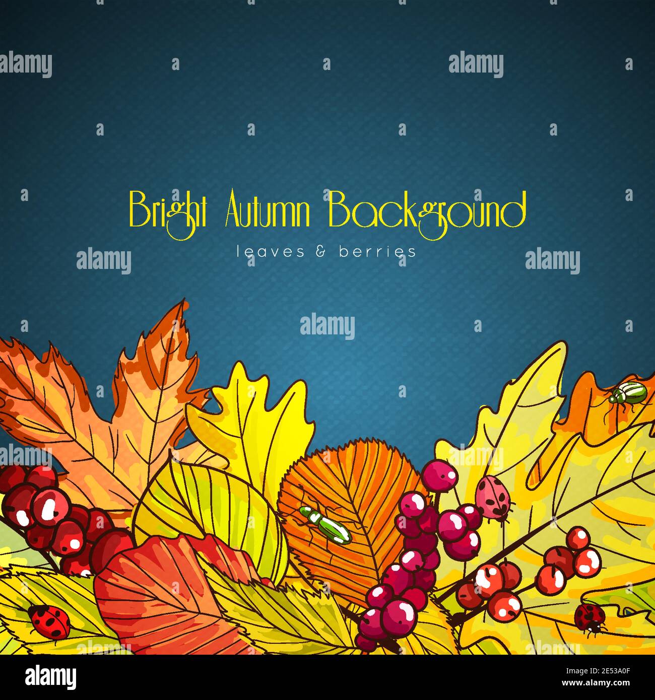 Bright autumn background poster with leaves and berries vector ...