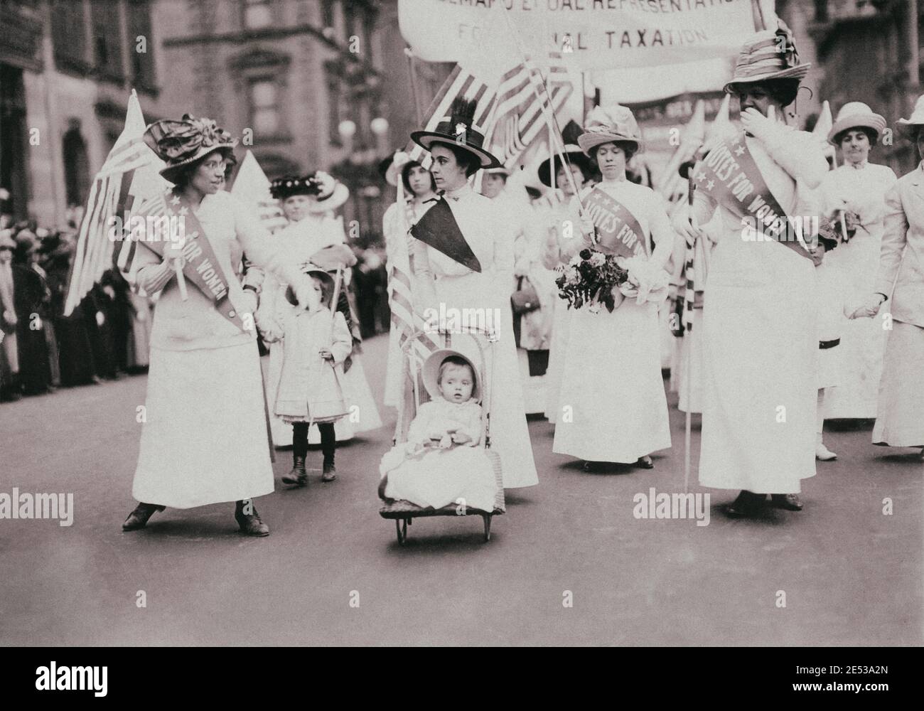 Vintage photo of New York City suffragist parade. Youngest parader. USA. May 6, 1912 Stock Photo