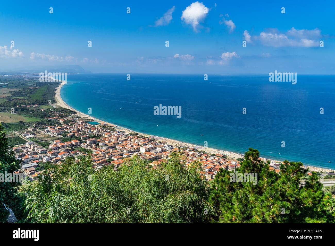 Beautiful panorama viewed form Nicotera over Calabria's Tyrrhenian Coast, Italy Stock Photo