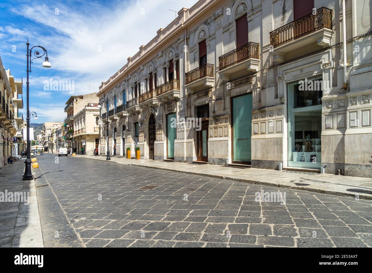 Main pedestrian and shopping street (Corso Garibaldi) in Reggio Calabria city centre, Italy Stock Photo