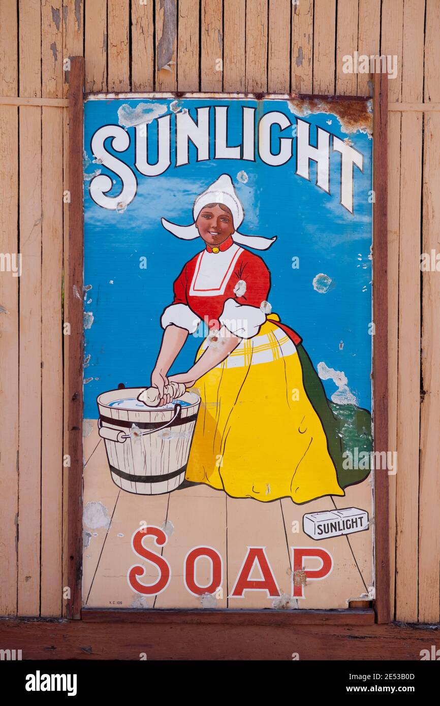 Heritage poster for Sunlight Soap at Coal Creek Heritage Park, Korumburra, South Gippsland. Stock Photo