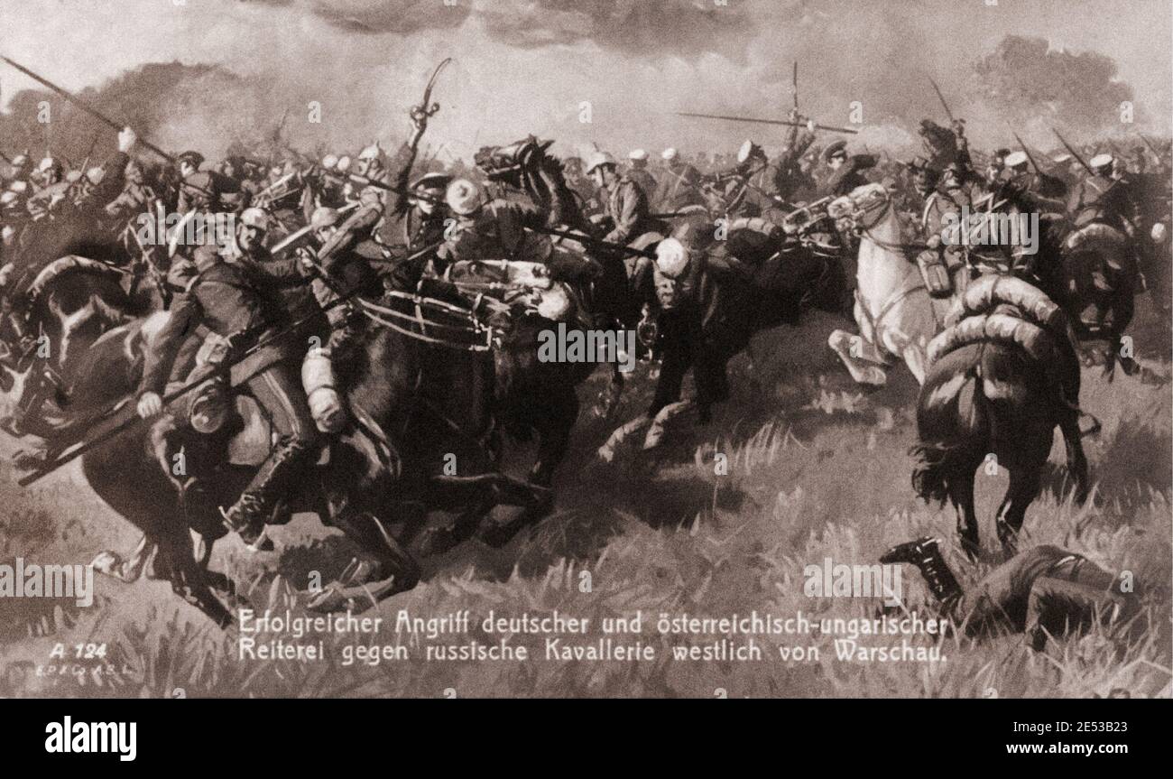 The First World War. Successful attack of German and Austro-Hungarian cavalry against Russian cavalry west of Warsaw. Stock Photo