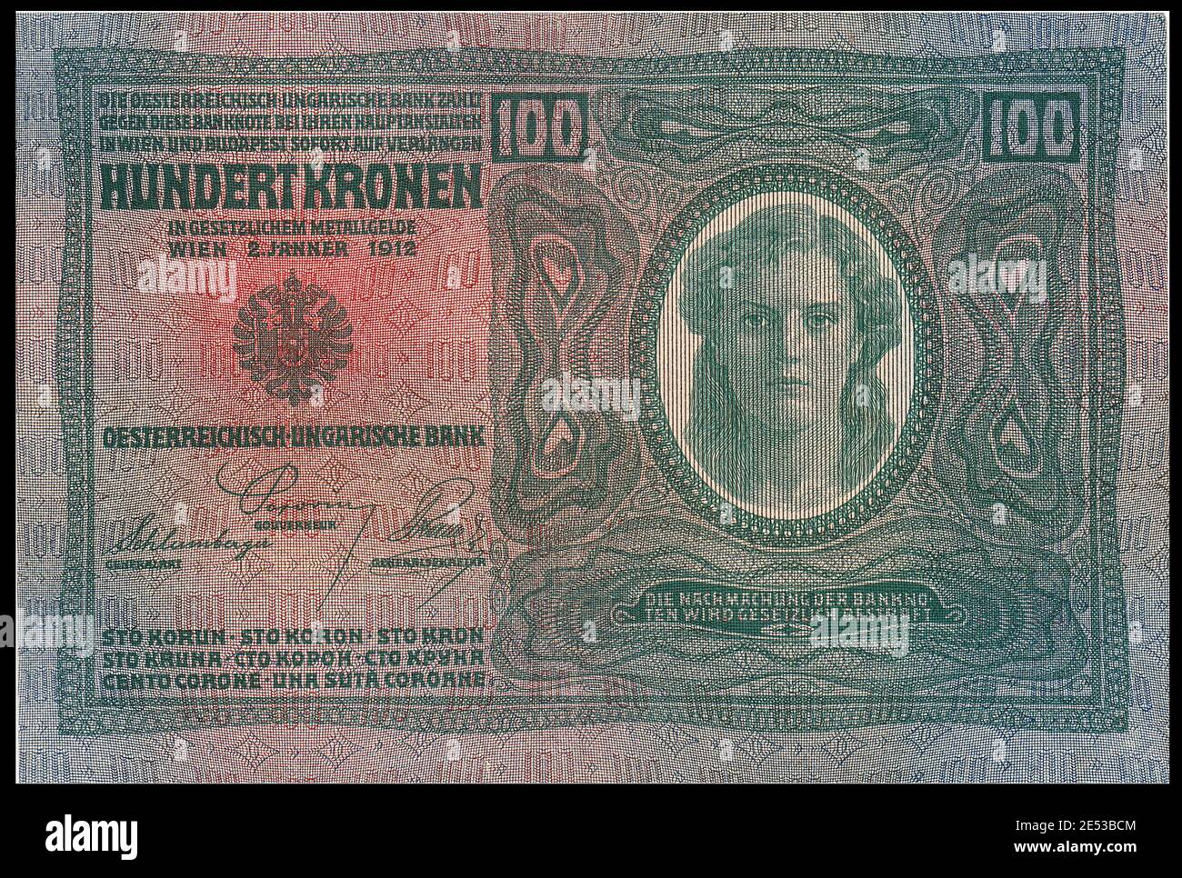 The one hundred crone banknote. Austro-Hubgarian Empire. 1912 Stock Photo