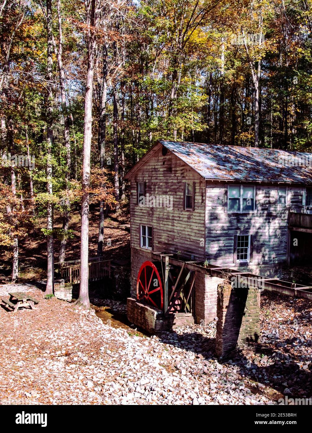Bethel, Alabama/USANovember 10, 2018 Portrait of the grist mill at the Clarkson Covered Bridge