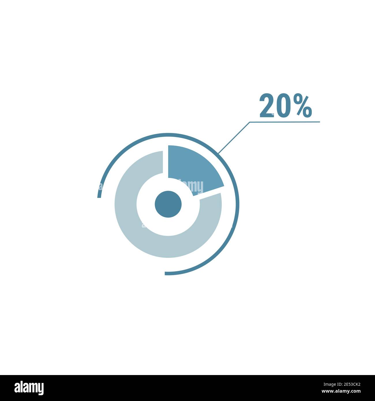 Twenty percent chart, 20 percentage diagram. Vector circle chart design for web ui design. Flat vector illustration blue on white background. Stock Vector